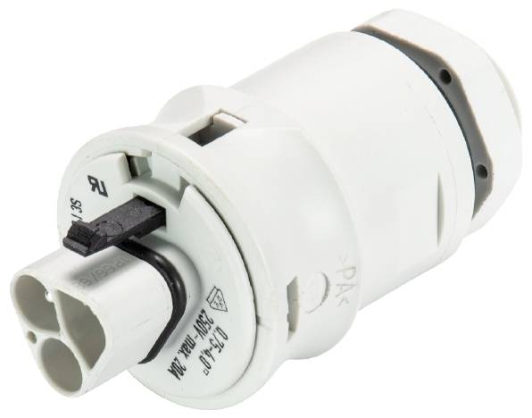 Interrupteur électrique blanc à deux bornes, adapté pour l'installation dans divers appareils électroniques.