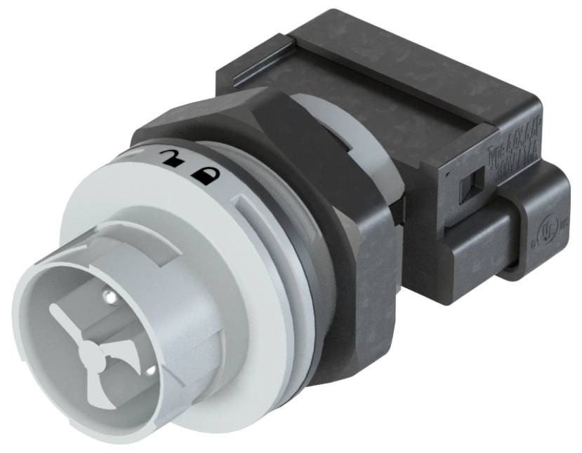 Un connecteur gris avec plusieurs zones de connexion et un boîtier rectangulaire.