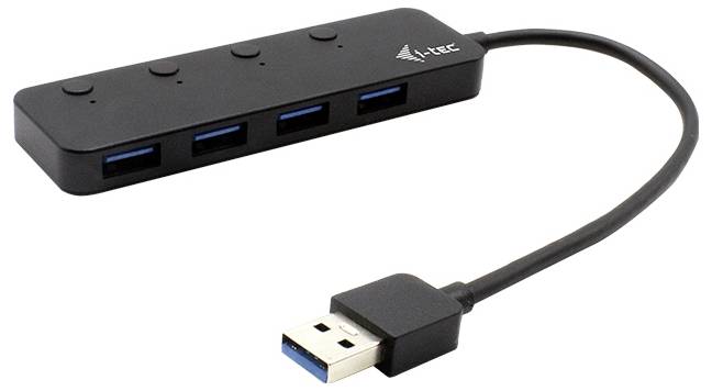 Hub USB à quatre ports, connecté par un câble USB. Idéal pour étendre la connectivité USB sur un ordinateur.
