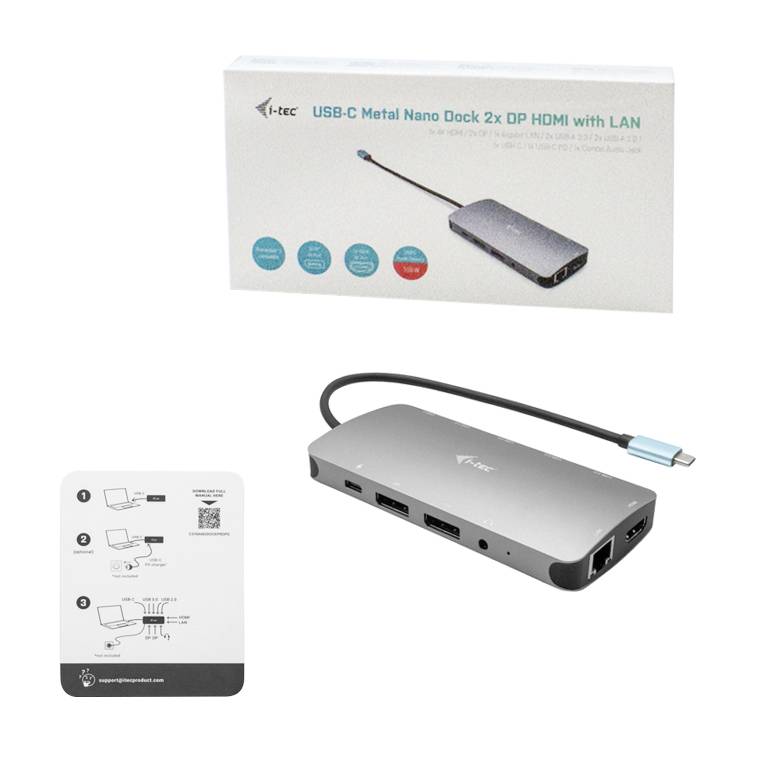 i-tec Station d'accueil USB-C® I-TEC USB-C Metal Nano Dock 3xDisplay+PD