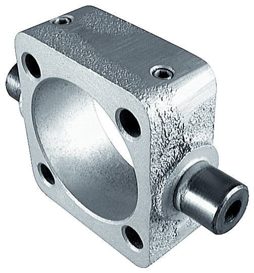 Un boîtier métallique avec quatre trous de vis visibles et un raccordement cylindrique sur le côté. Il paraît robuste et industriel.
