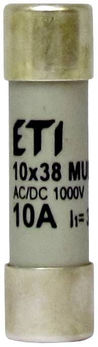 Élément de sécurité portant l'inscription 'ETI 10x38 MUR AC/DC 1000V 10A'.