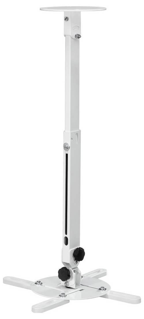 Un support de projecteur blanc, ajustable, doté d'une base stable et d'un bras télescopique pour une installation au plafond de projecteurs.