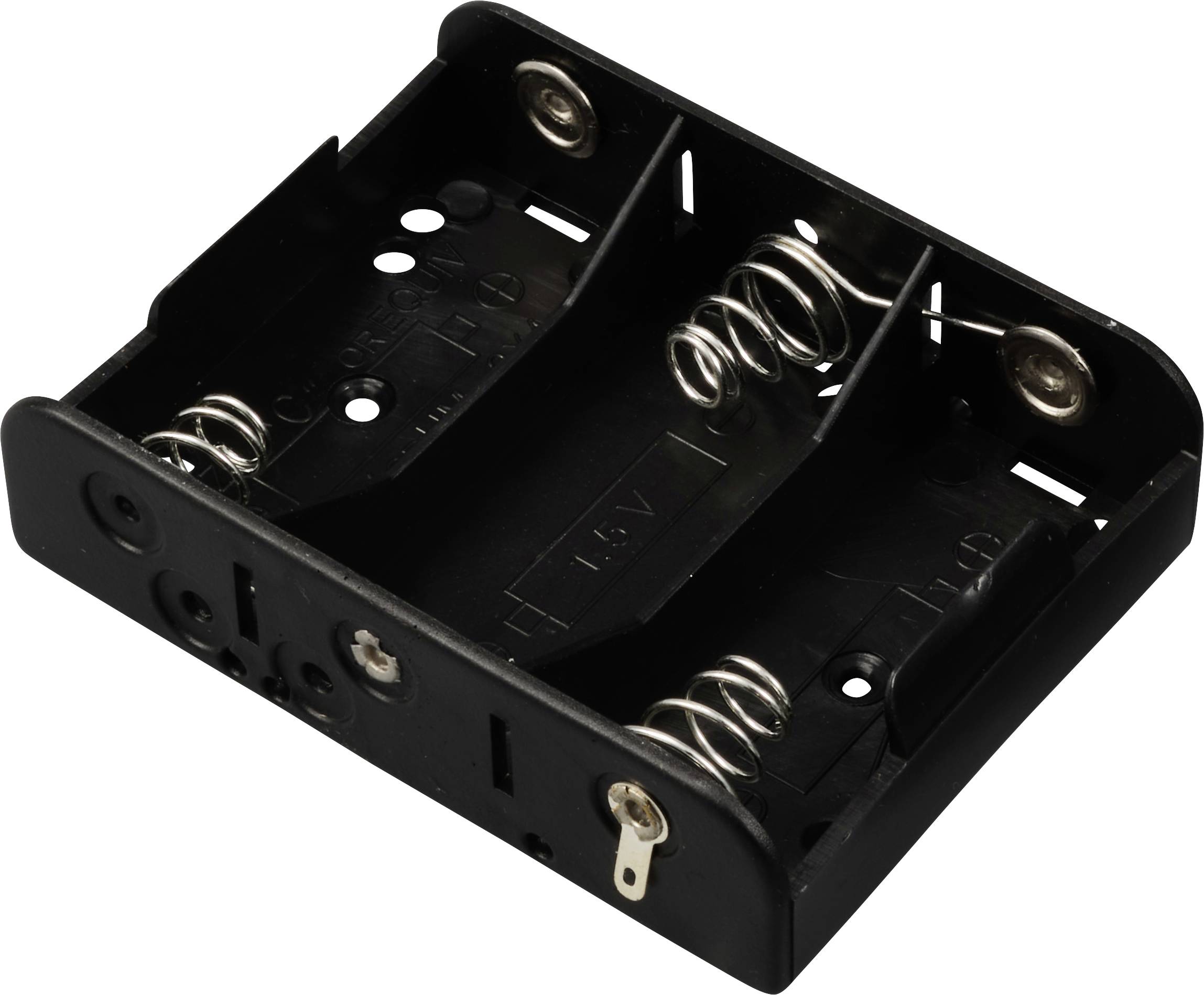 Support de batterie noir double pour piles AA avec ressorts métalliques, conçu pour contenir et maintenir en toute sécurité deux piles.