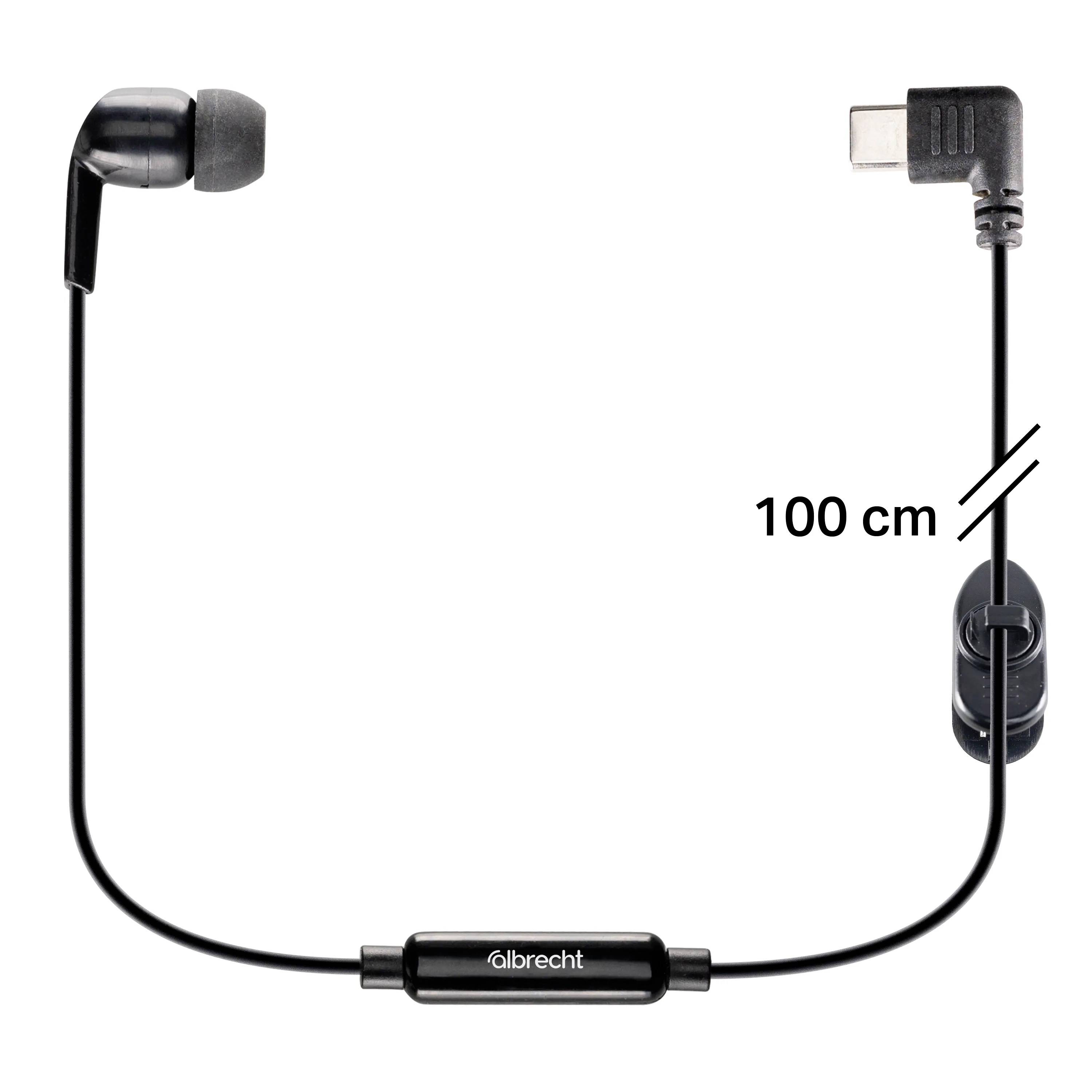 Écouteurs intra-auriculaires noirs avec câble de 100 cm et connecteur USB-C, adaptés aux smartphones.