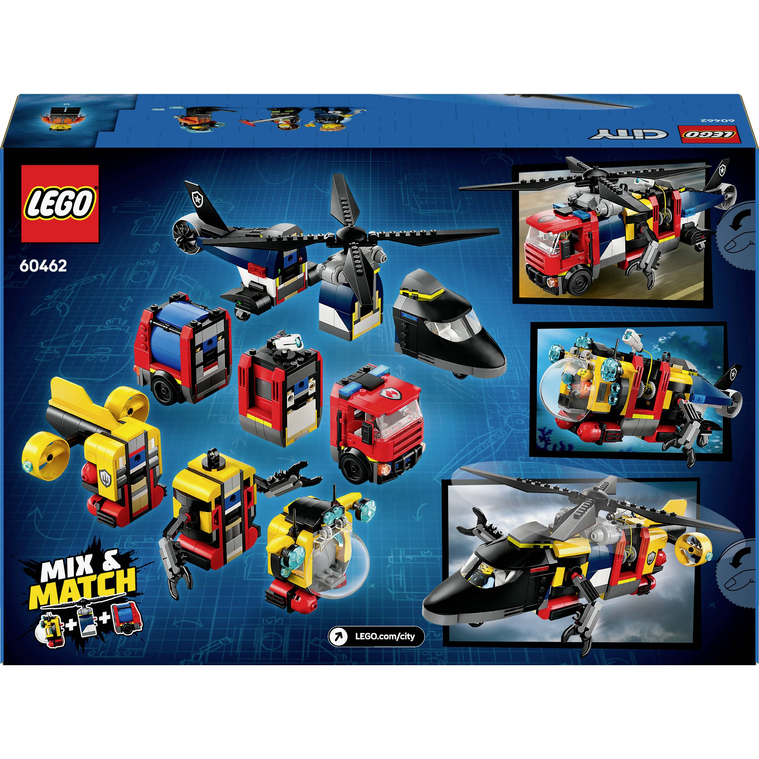60462 LEGO® CITY SET combiné avec hélicoptère, voiture d'incendie et sous-marin