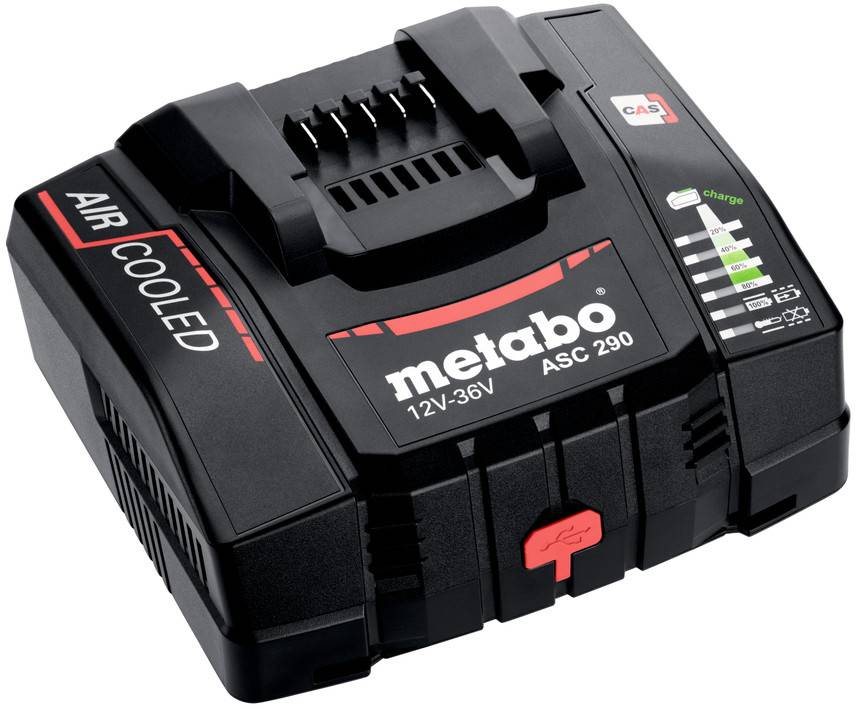 Chargeur Metabo noir avec logo, inscription 