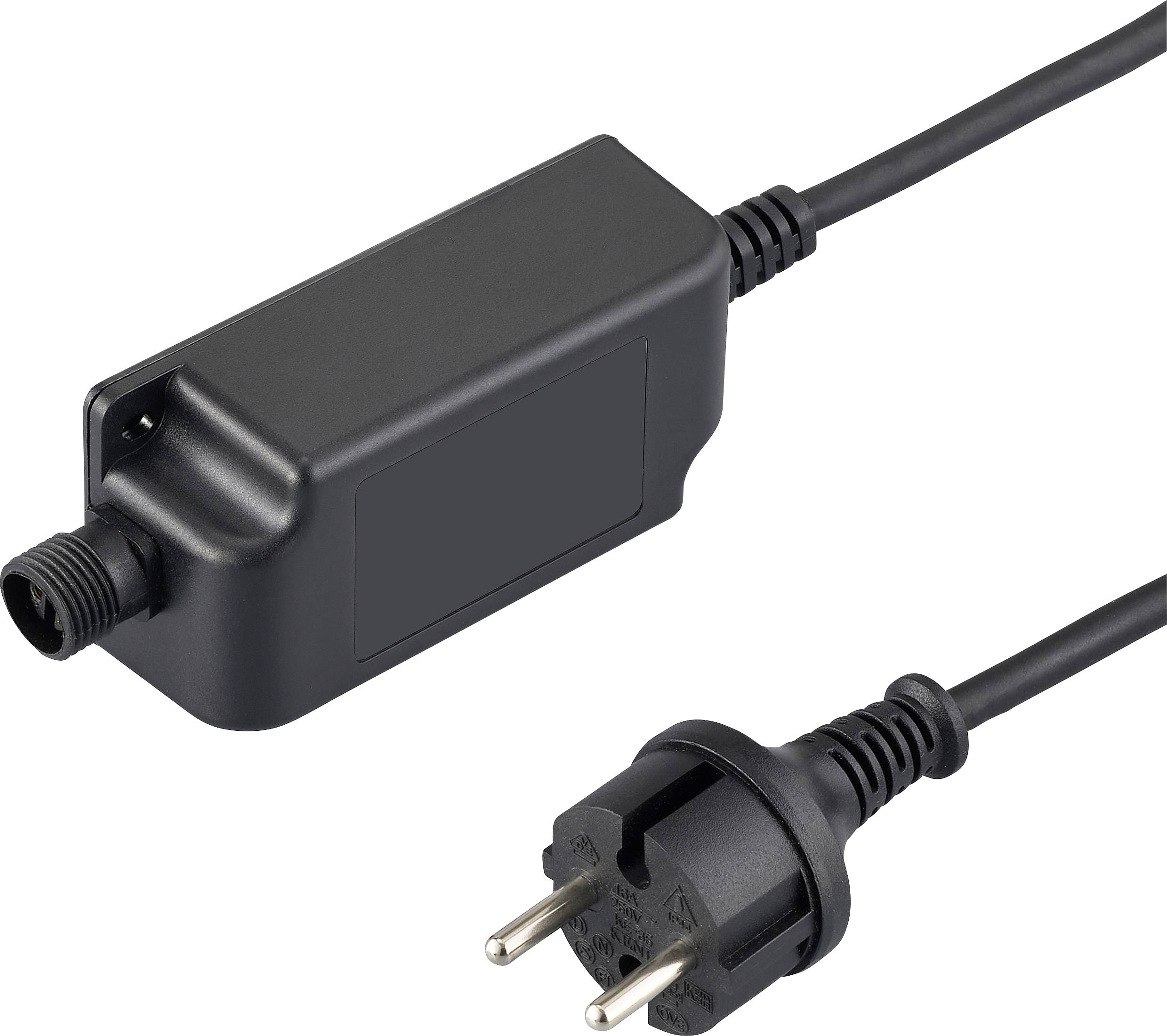 Un adaptateur secteur noir avec une fiche et un câble, conçu pour les appareils électriques.