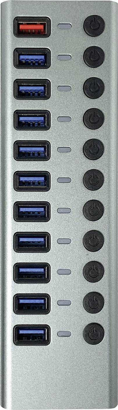 Hub USB 3.0 Maxtrack CH12L 11 ports commutable individuellement gris-argent