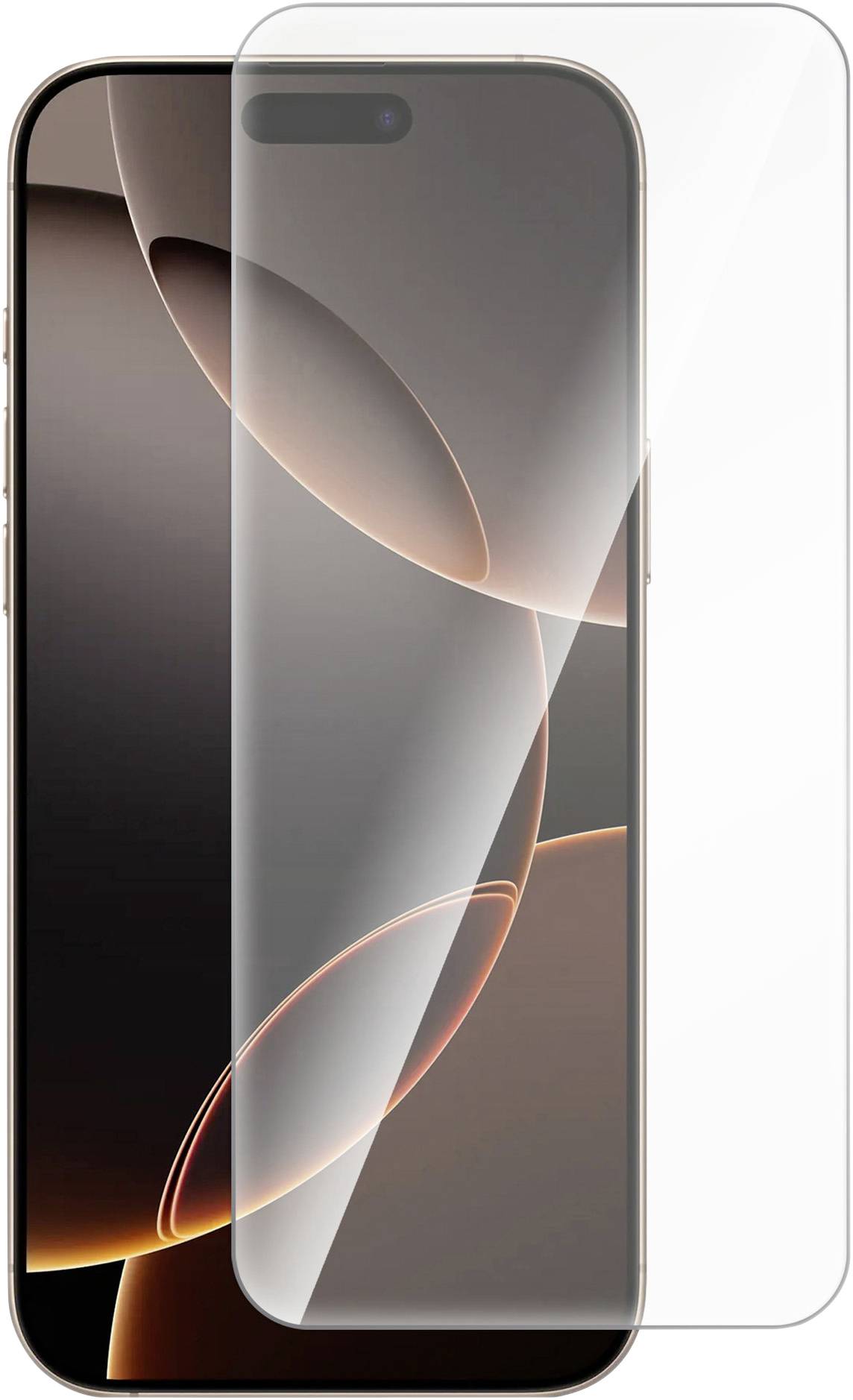 Un smartphone équipé d'un protecteur d'écran. L'écran affiche un motif abstrait et circulaire en marron foncé et noir.