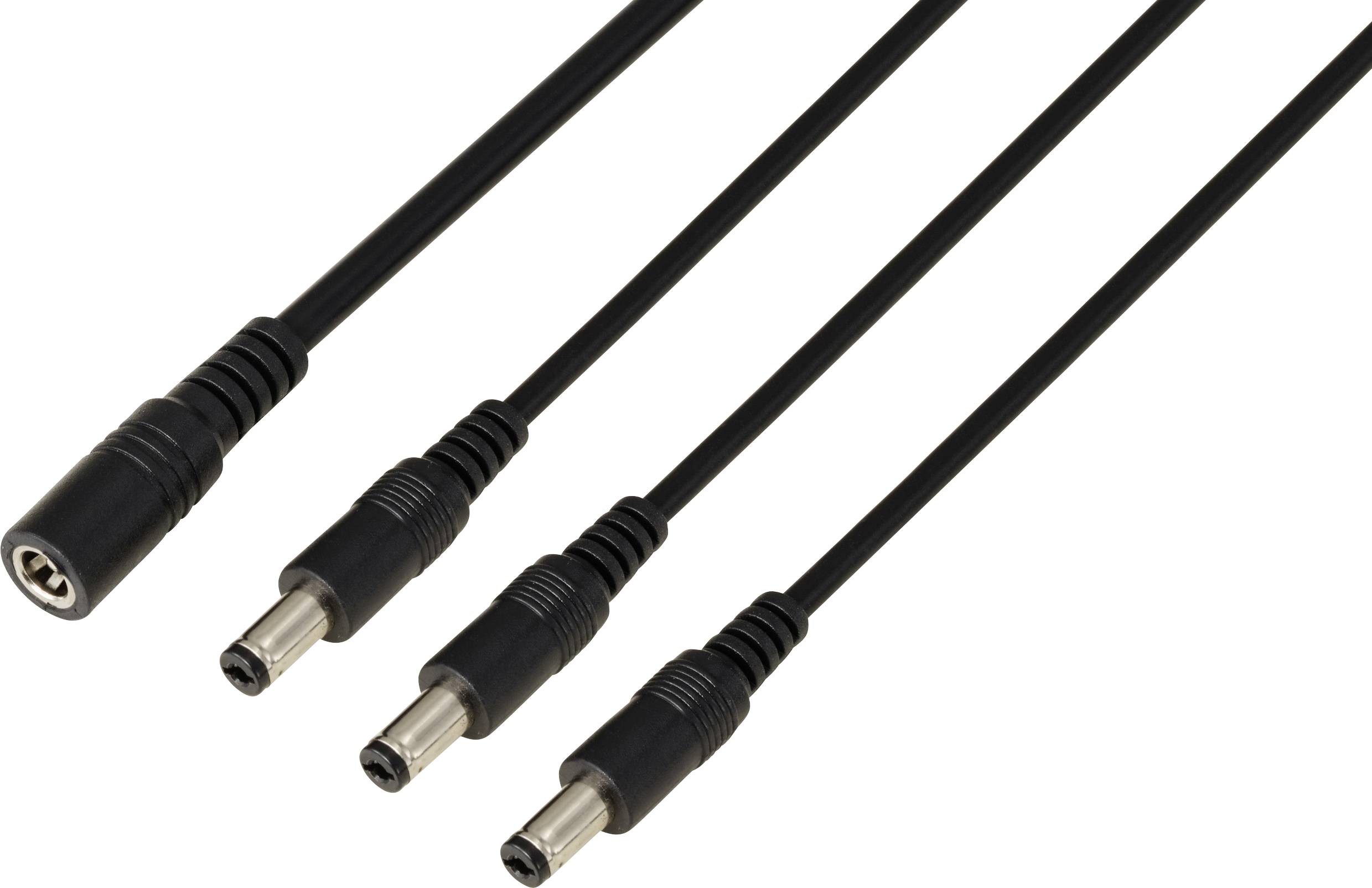 Adaptateur 'Un-Câble-Trois-Sorties' : Un câble électrique noir se divise en trois connexions pour la distribution du courant.