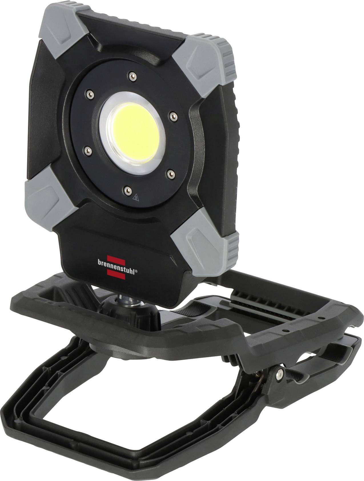 Lampe de travail LED portable avec support ajustable et poignée sur fond blanc