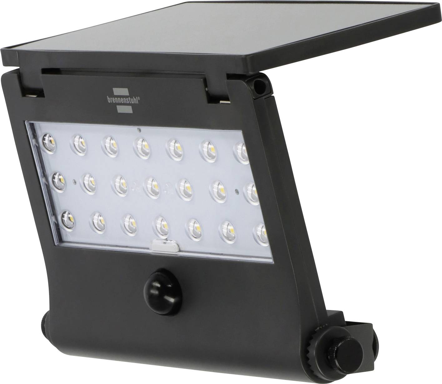 Lumière de sécurité LED alimentée par énergie solaire noire avec panneau supérieur incliné et détecteur de mouvement