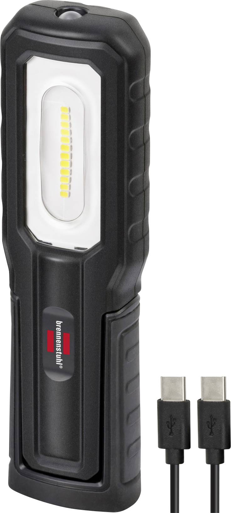 Lampe de travail portative noire rechargeable avec panneau LED et deux câbles de charge USB