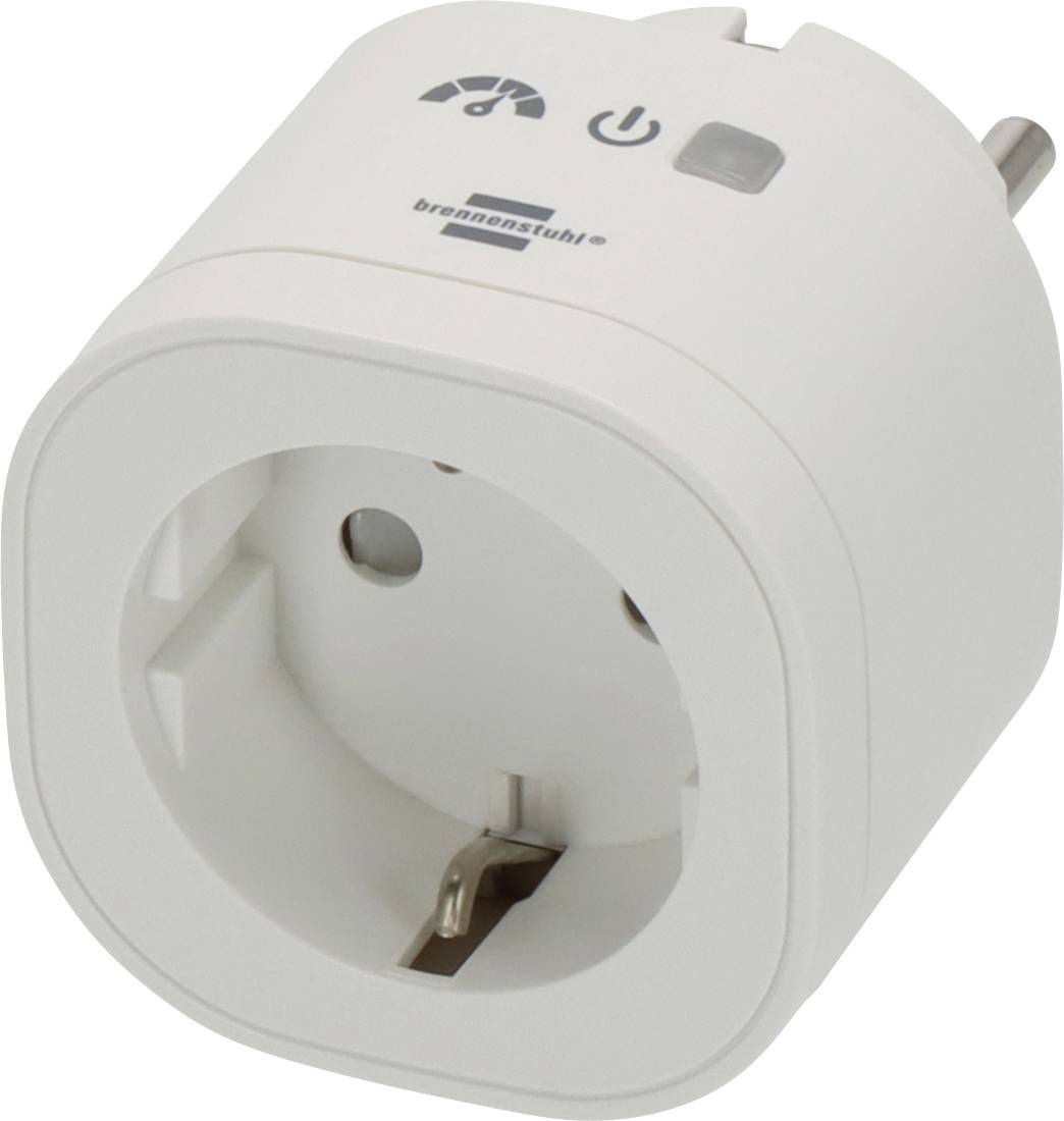 Adaptateur de prise de courant Brennenstuhl blanc avec interrupteur et icônes d'état à l'avant