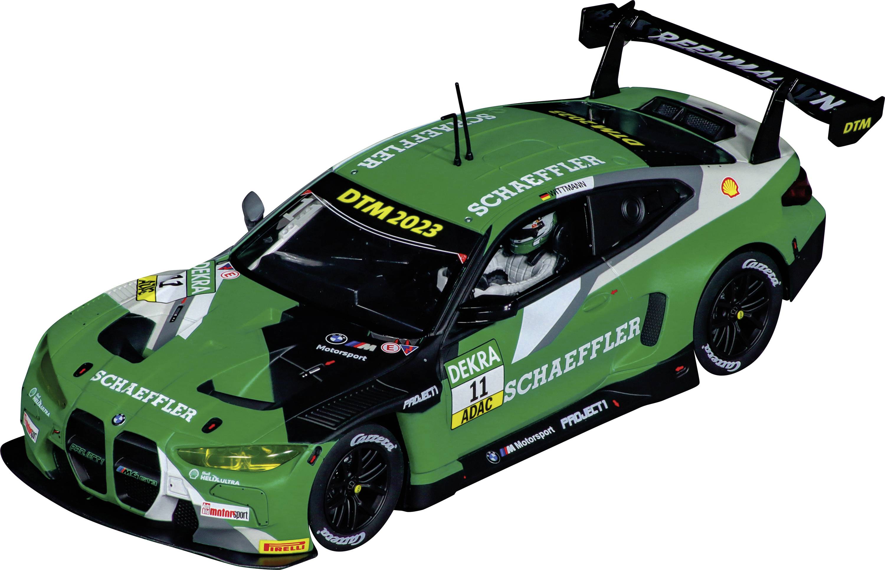 Voiture de course DTM verte avec l'inscription 