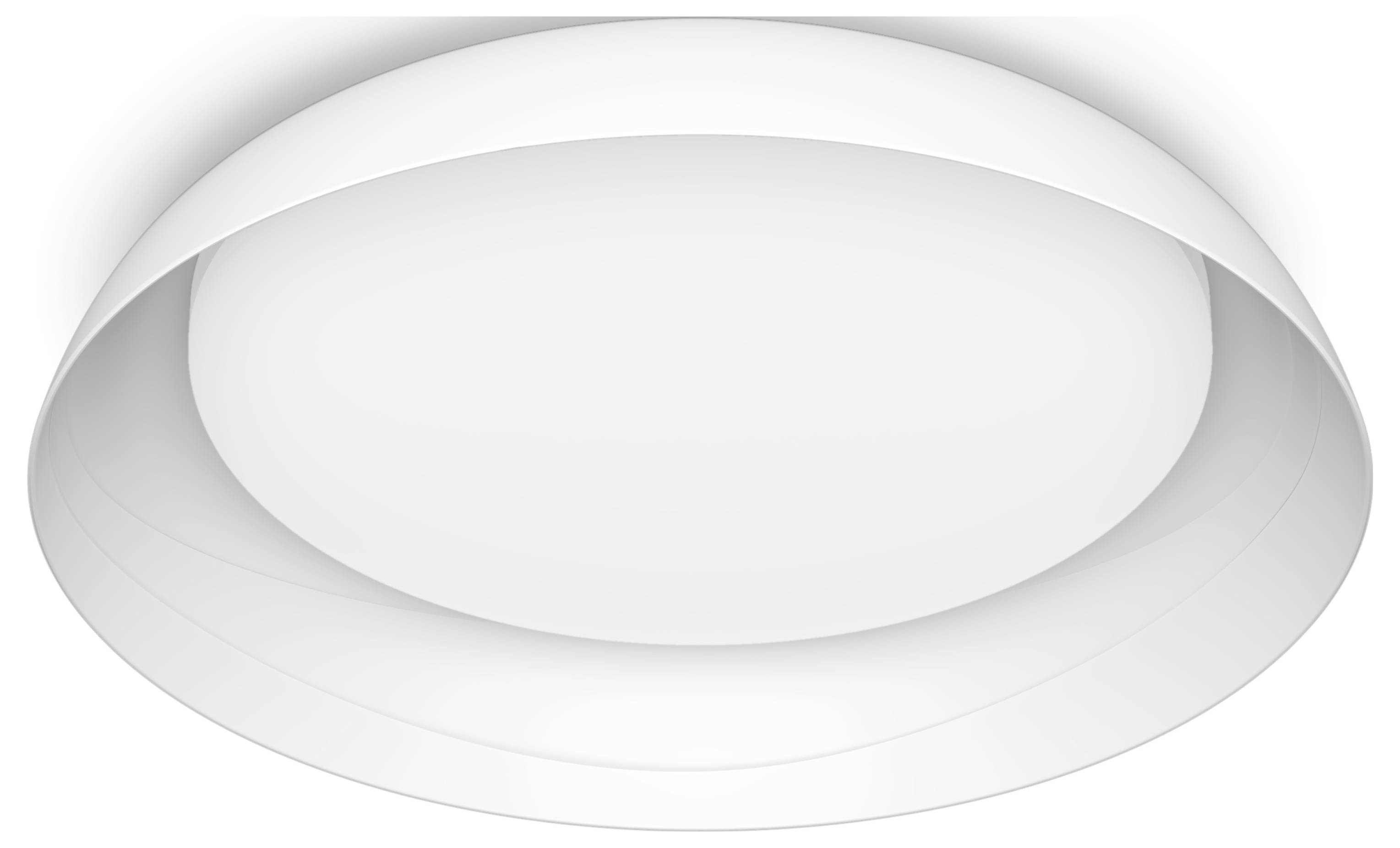 Plafonnier blanc, rond, au design moderne.