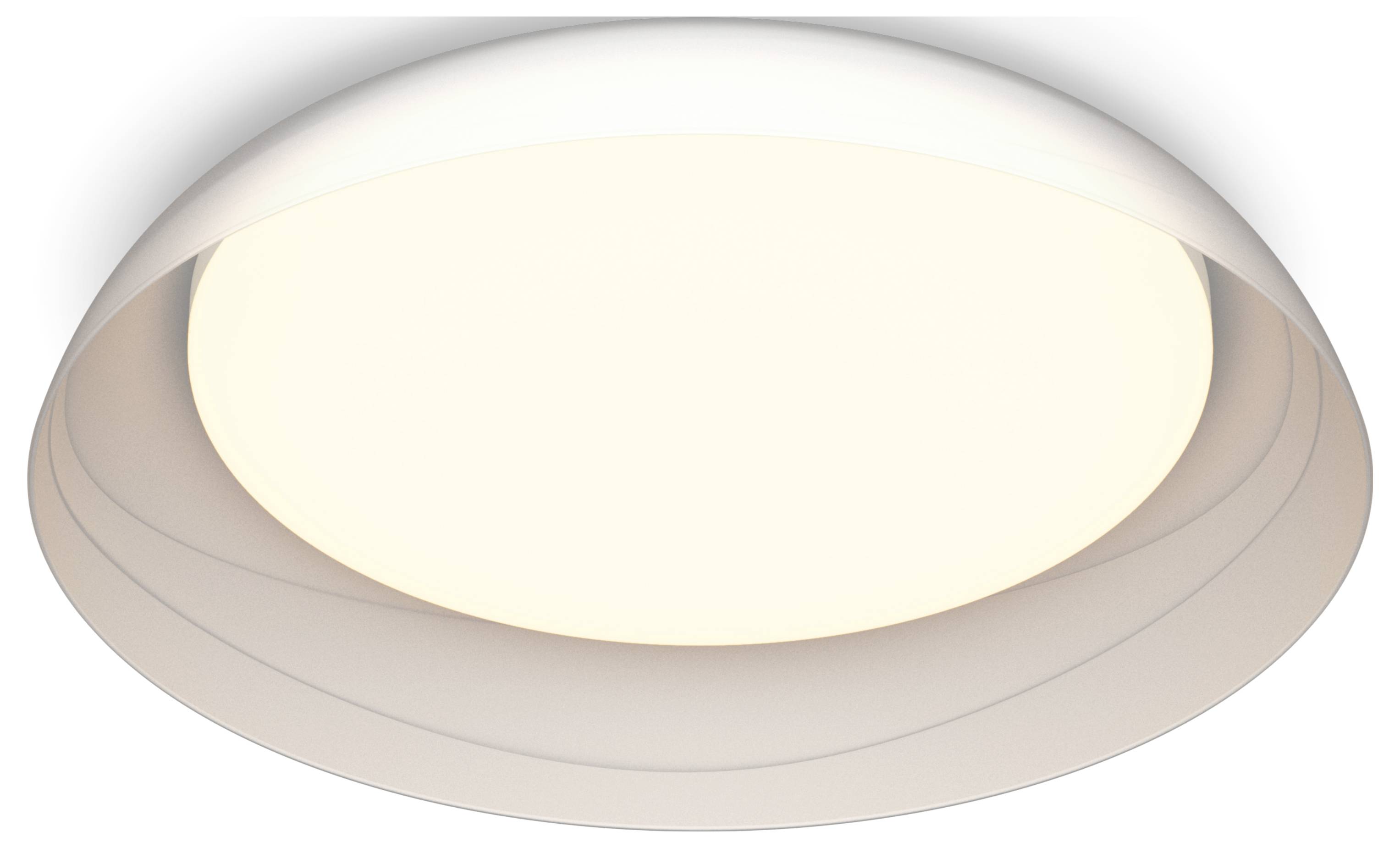 Un luminaire de plafond rond et blanc avec un éclairage doux et uniforme, idéal pour l'éclairage d'une pièce.