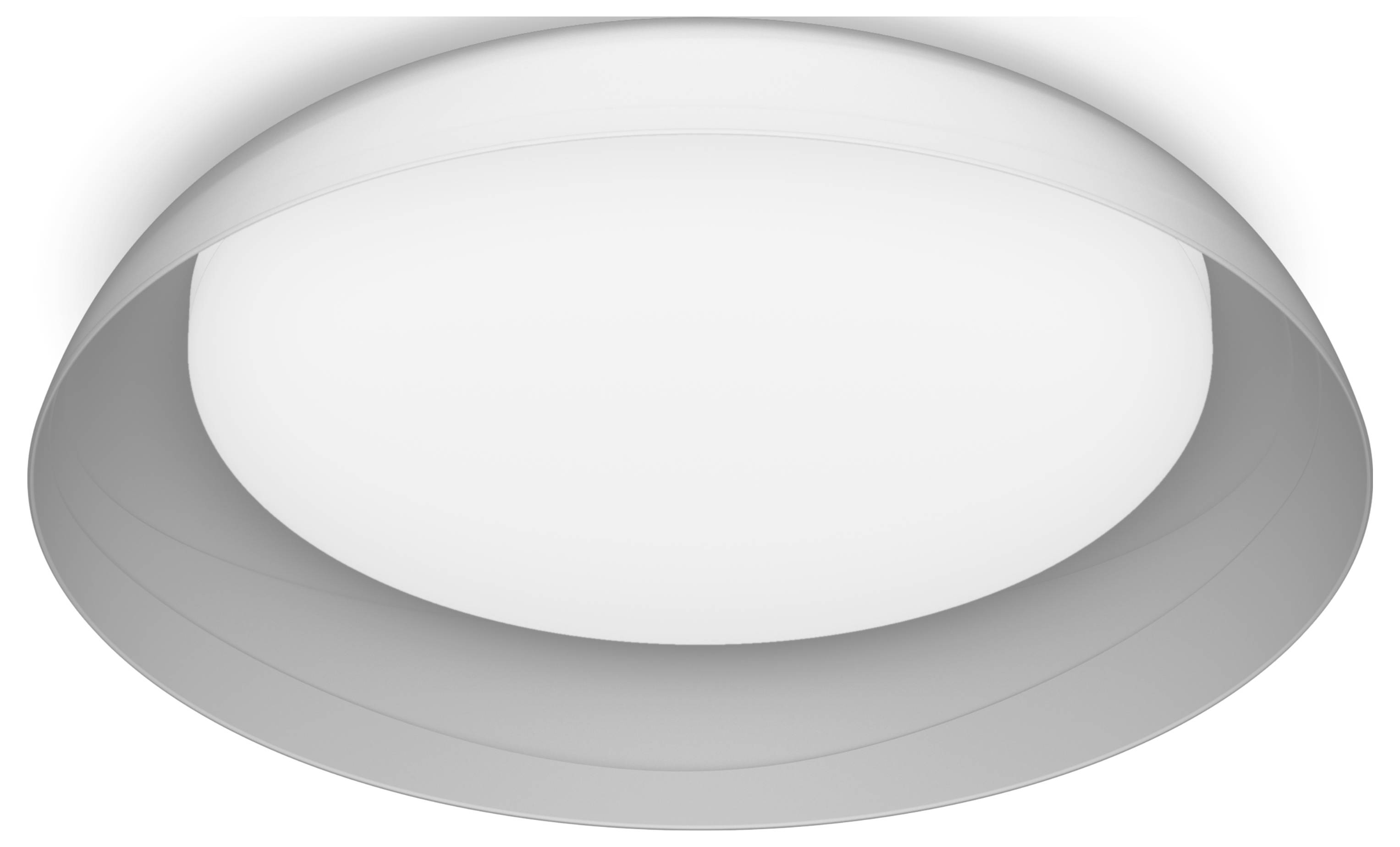 Un plafonnier rond, blanc, au design épuré et moderne, éclaire uniformément une pièce.