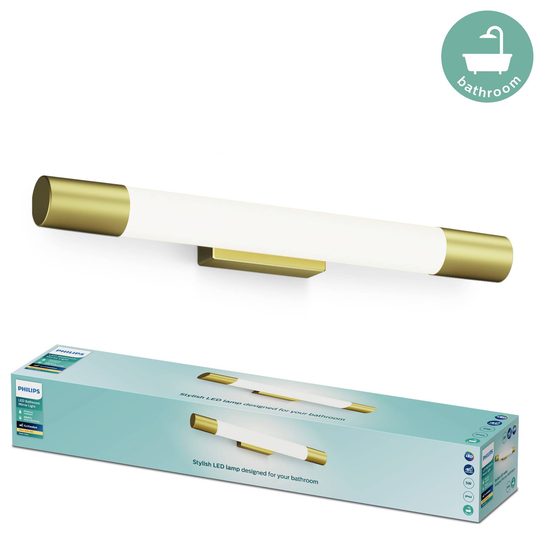 Philips Rover 8720169299375 Plafonnier LED pour salle de bain 5 W blanc chaud or