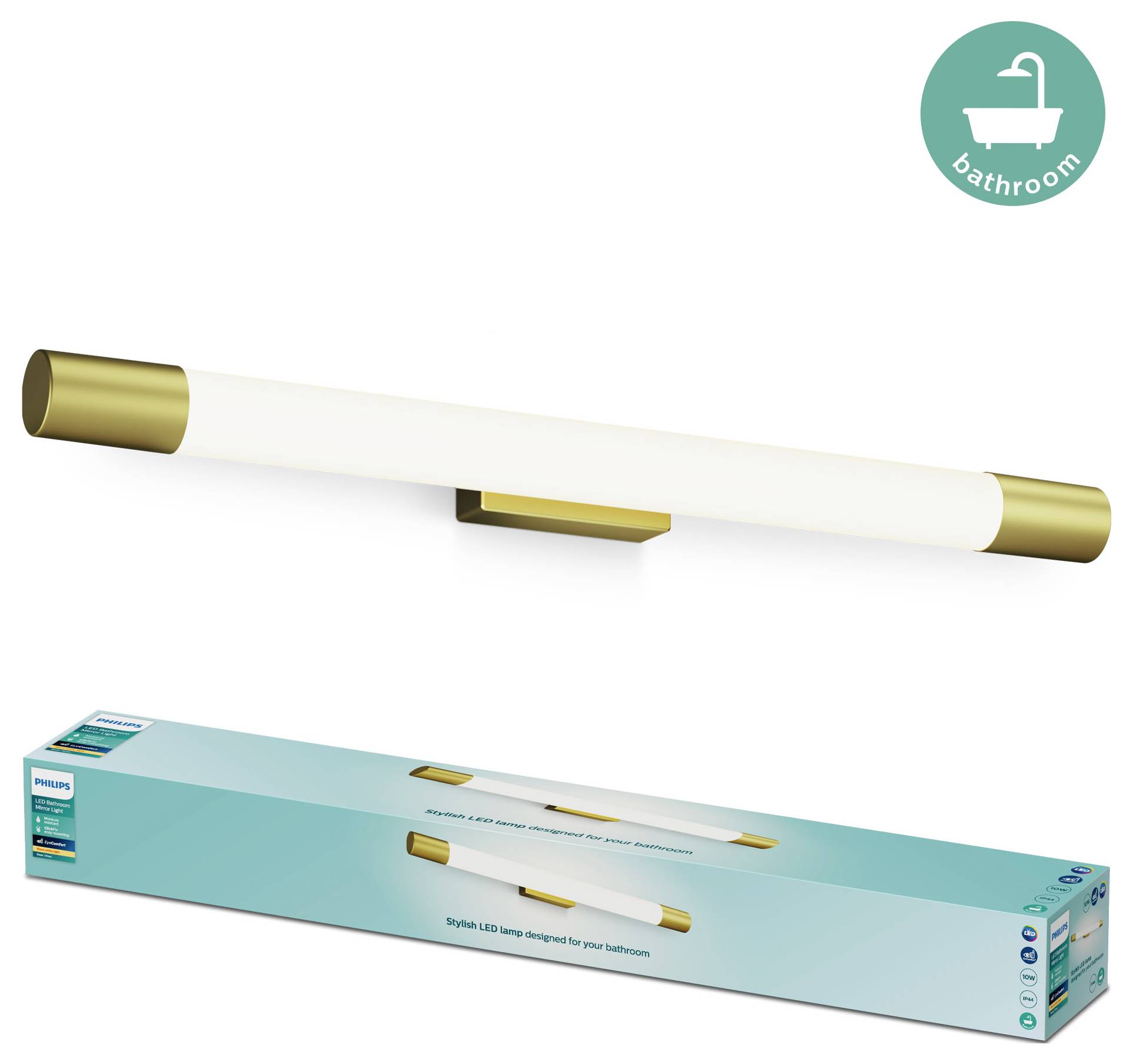 Philips Rover 8720169299399 Plafonnier LED pour salle de bain 10 W blanc chaud or