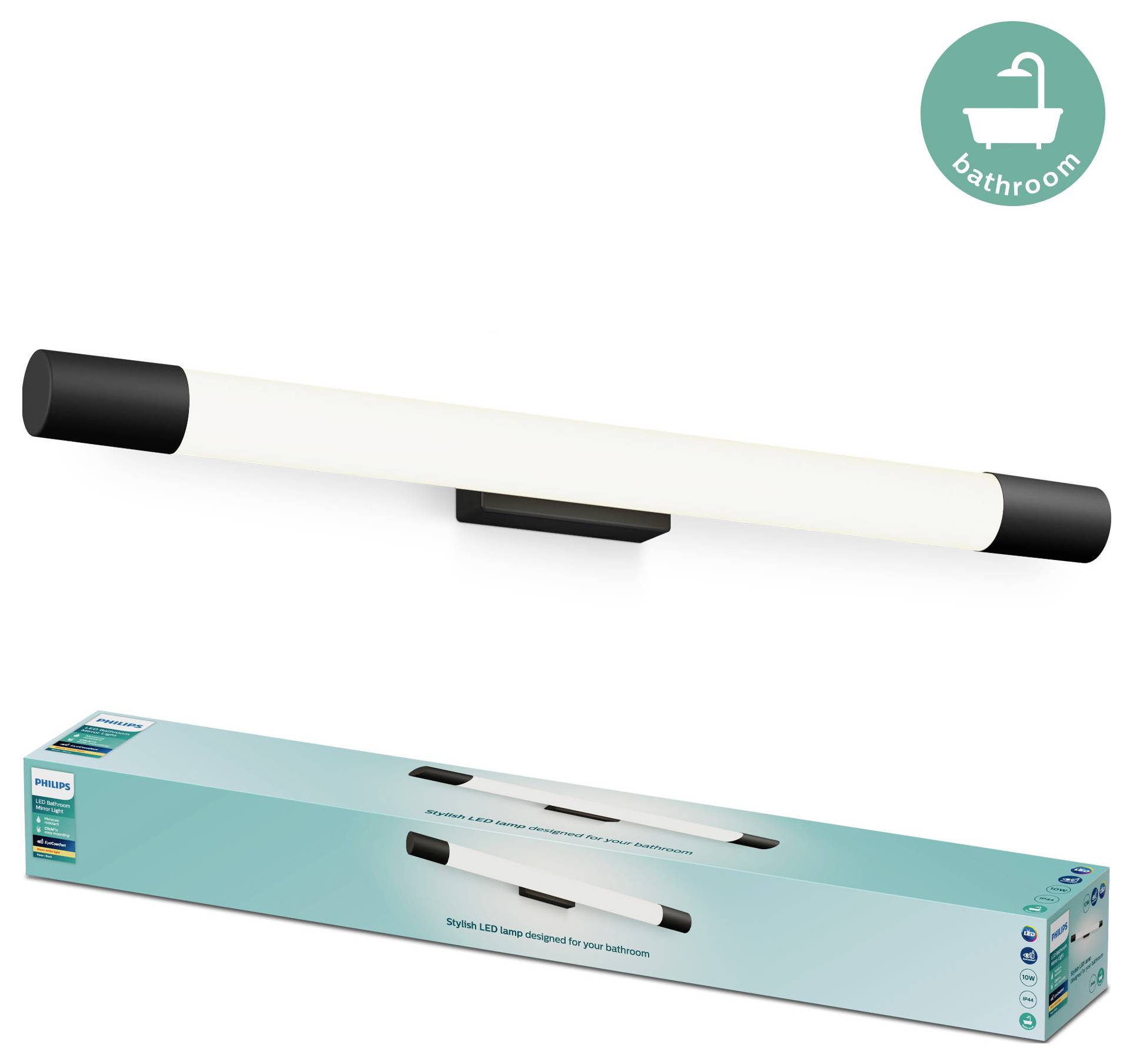 Philips Rover 8720169300217 Plafonnier LED pour salle de bain 10 W blanc chaud noir