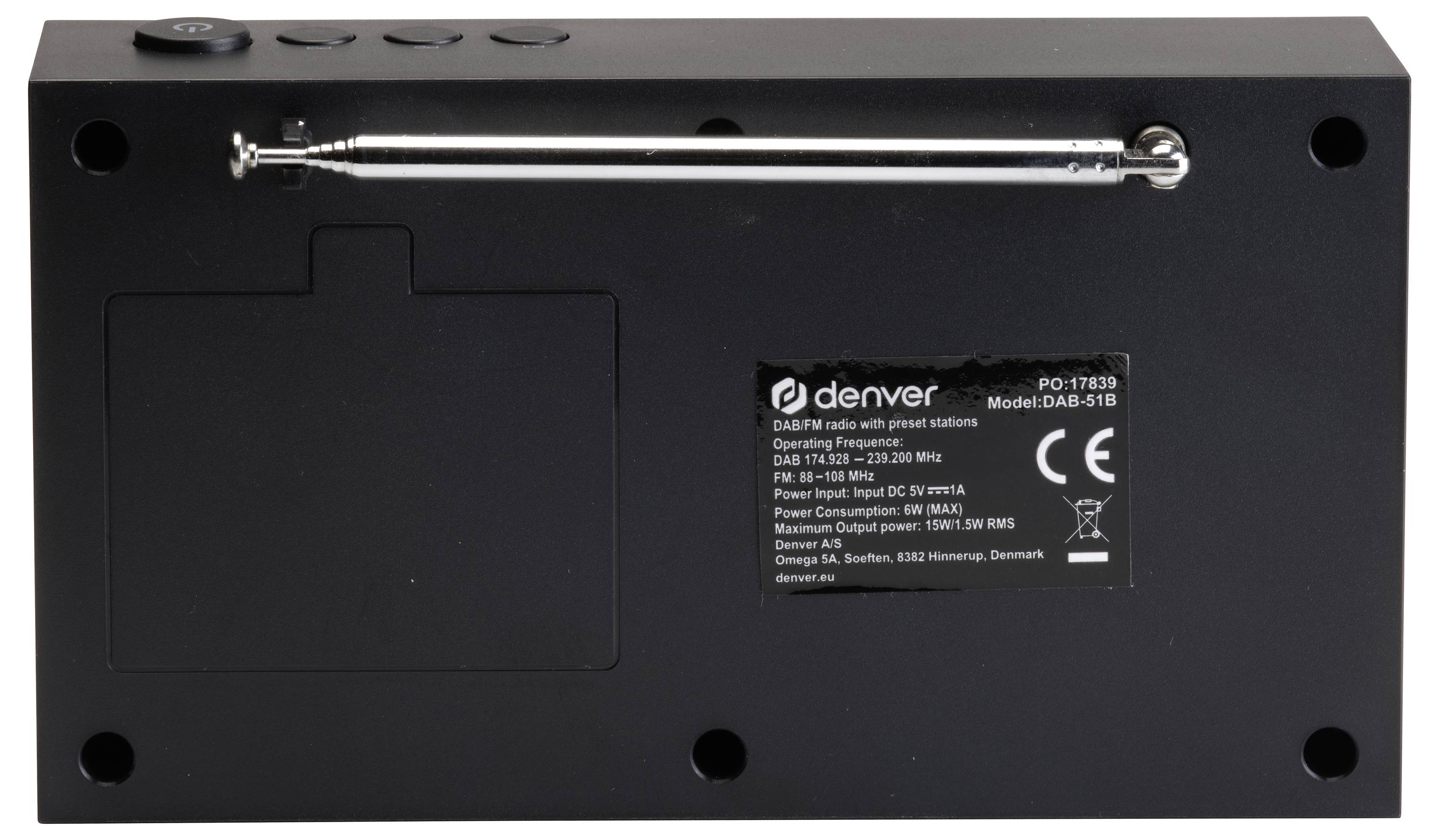Denver DAB-51B Radio de table DAB+, DAB, FM USB, AUX fonction réveil noir