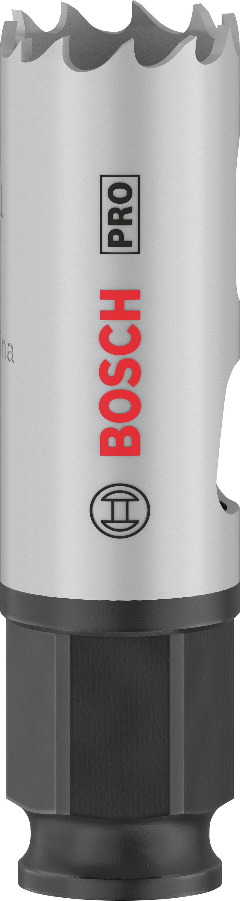 Une couronne de forage grise de la marque Bosch Pro avec une poignée noire et un logo rouge pour un perçage précis dans différents matériaux.