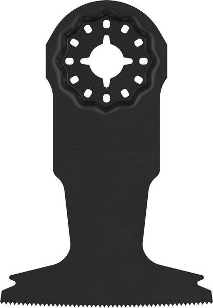 Lame de scie multifonction à bord droit et dentelure sur le côté inférieur. Adaptée pour des coupes précises dans le bois et le métal.