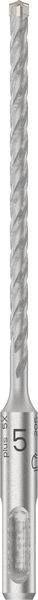 Un foret argenté à forme spiralée présente des bords droits et précis. La partie supérieure se rétrécit légèrement. Adapté pour les perçages dans la pierre.