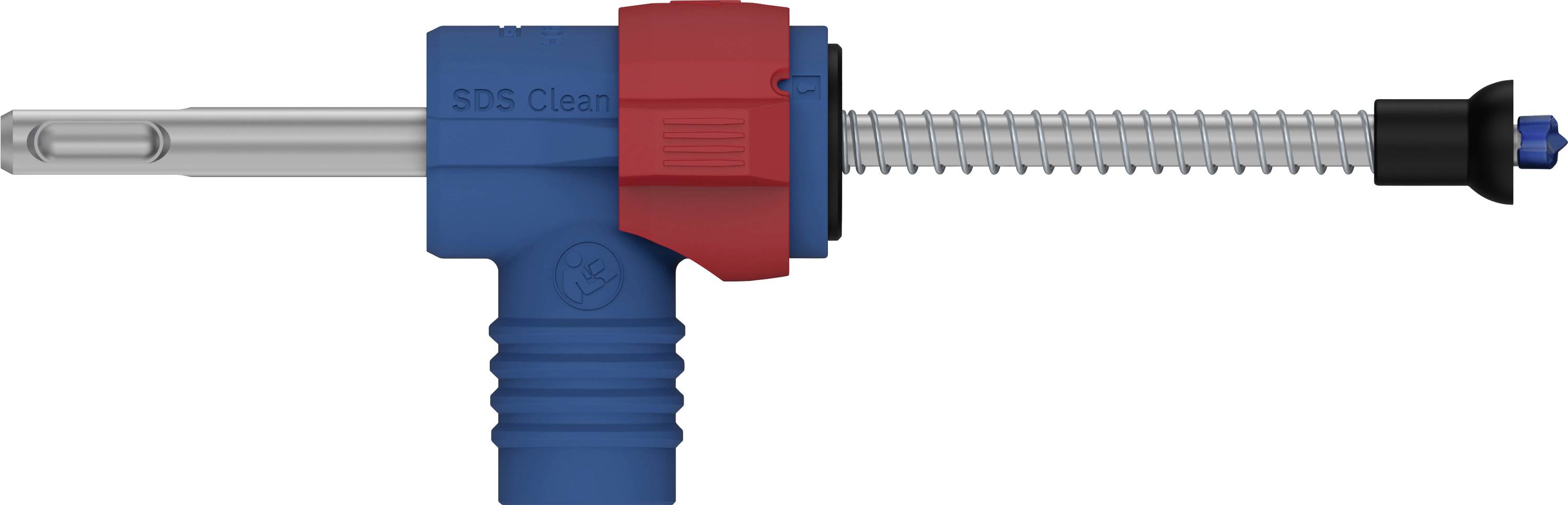 Buse d'aspiration de poussière de forage avec boîtier en plastique rouge et bleu et tige métallique, conçue pour l'extraction des poussières lors de travaux de perçage.