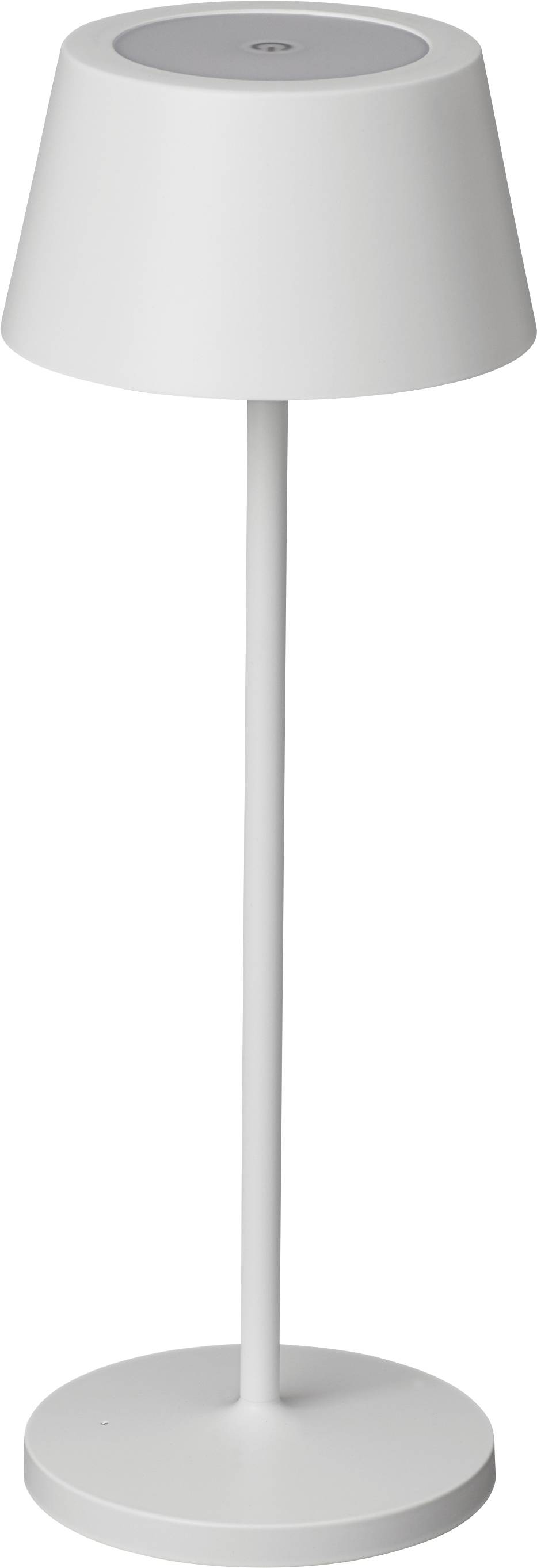Lampadaire blanc à la forme cylindrique épurée et à tête d'éclairage ronde. Style moderne et minimaliste.