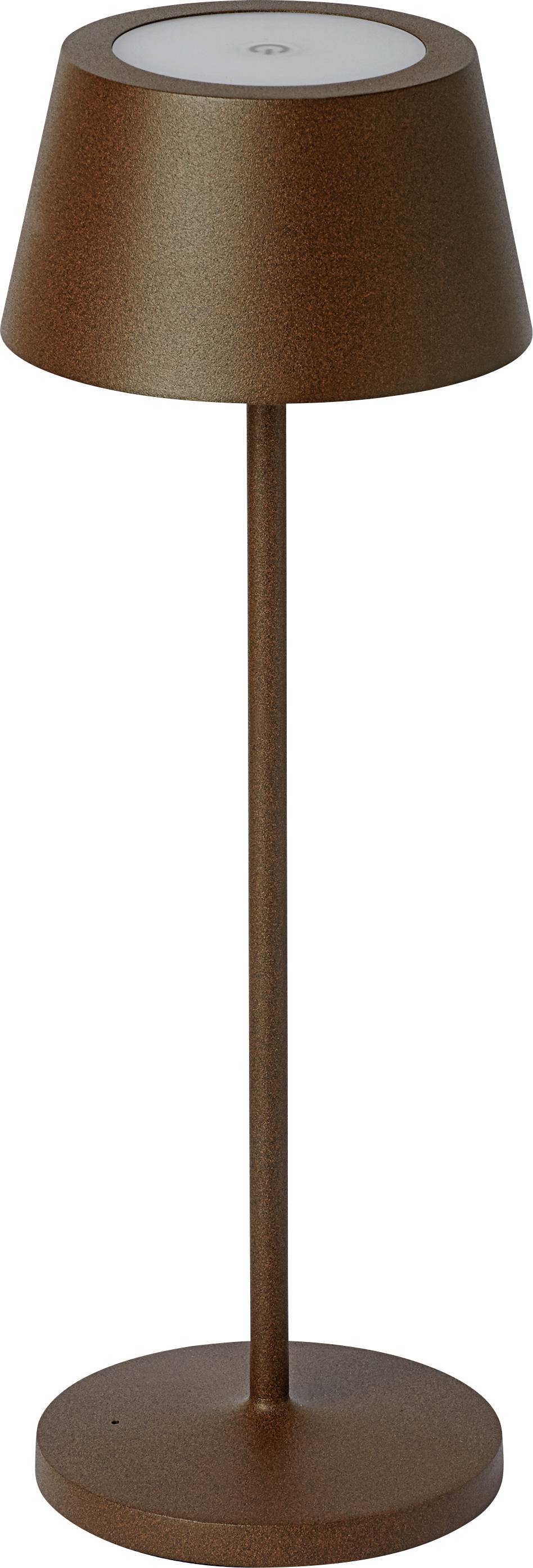 Lampadaire marron avec base ronde et abat-jour conique, adapté aux intérieurs modernes.