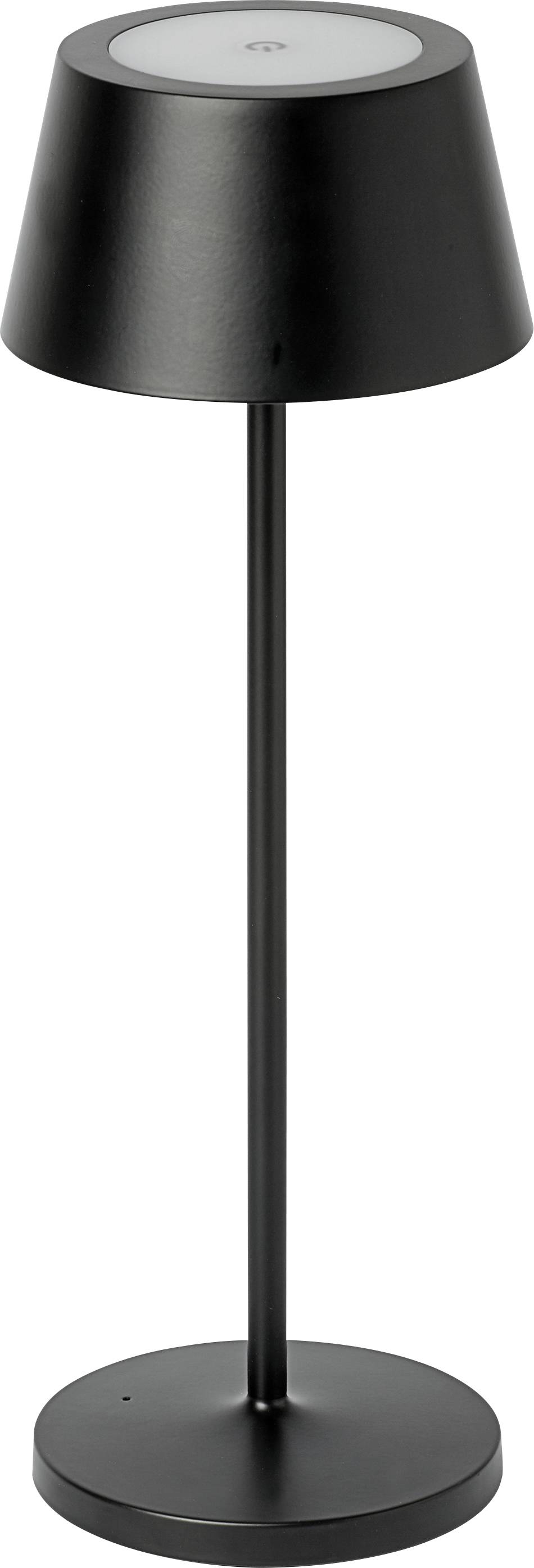 Lampe de table noire au design épuré, avec un socle rond et un abat-jour conique. Idéale pour un intérieur moderne et élégant.