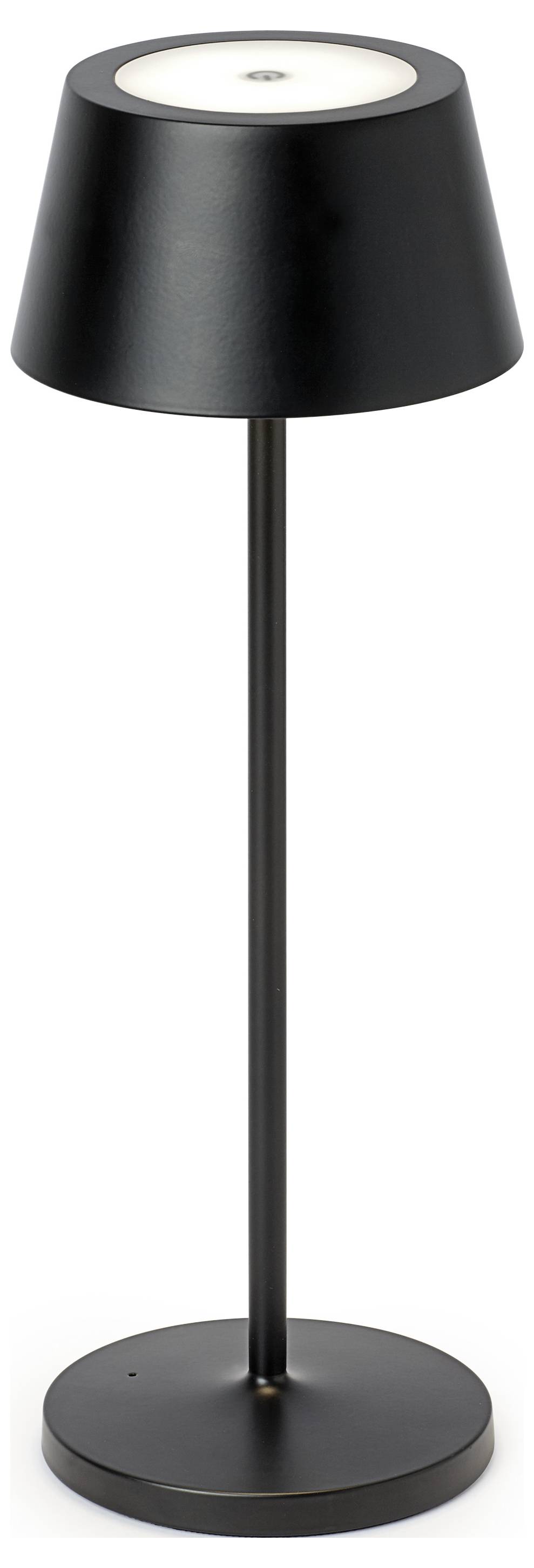 Lampadaire noir moderne avec socle rond et abat-jour conique, adapté aux espaces intérieurs contemporains.