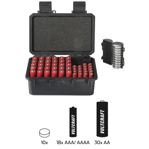 VOLTCRAFT Mallette à batterie/piles outdoor 58x LR6 (AA), LR3 (AAA), LR61 (AAAA), piles boutons (L x l x H) 184 x 132 x 77 mm VOLTCRAFT Mallette à batterie/piles outdoor 58x LR6 (AA), LR3 (AAA), LR61 (AAAA), piles boutons (L x l x H) 184 x 132 x 77 mm