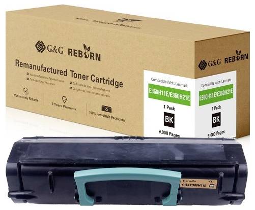 G&G Toner remplace Lexmark E360 compatible noir 9000 pages Reborn remanufactured 21319