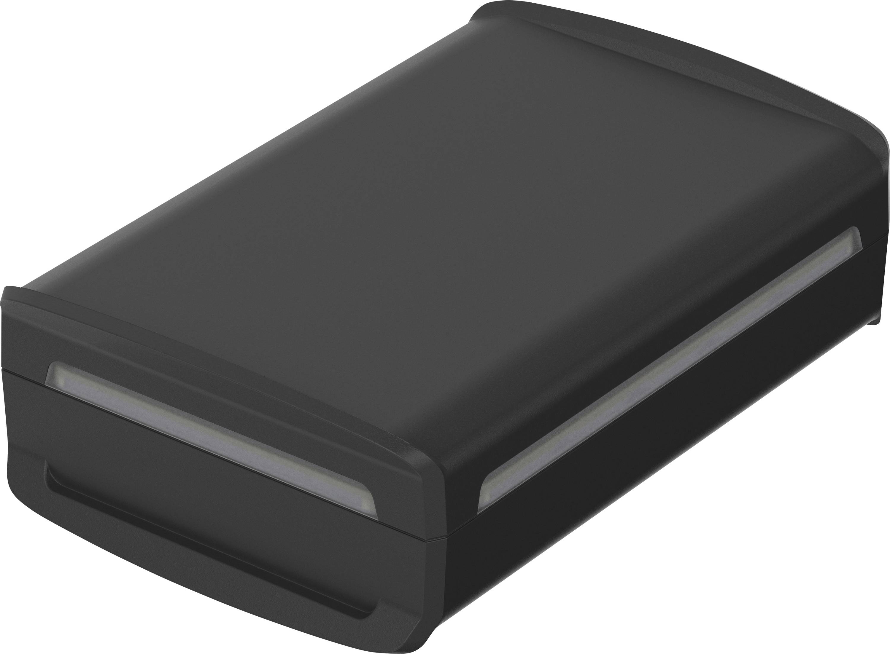 Un grill noir, rectangulaire, avec un couvercle fermé et des fentes de ventilation sur les côtés, posé sur une surface plane.