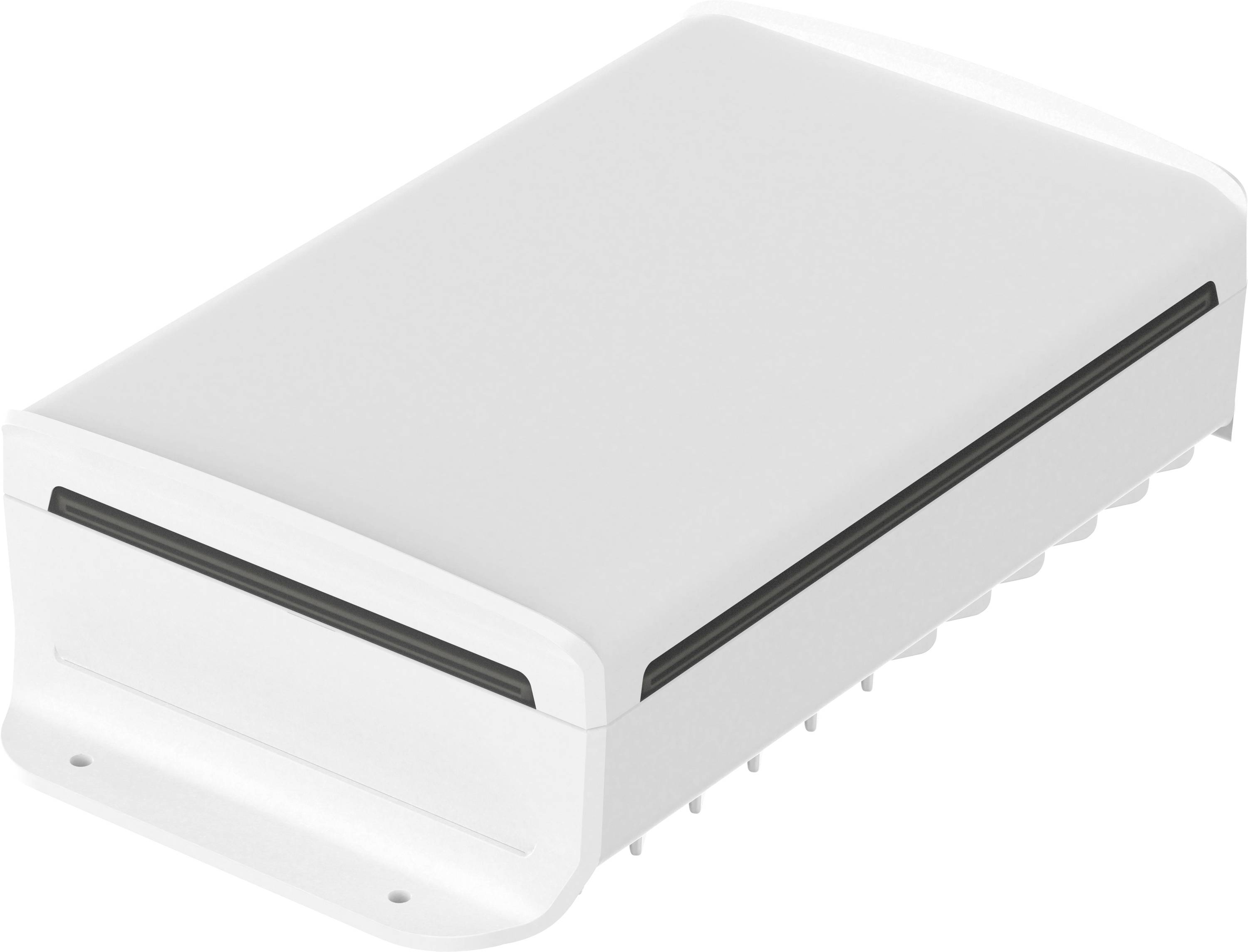 Un appareil rectangulaire blanc avec des fentes de ventilation, probablement utilisé pour un contrôle électronique.