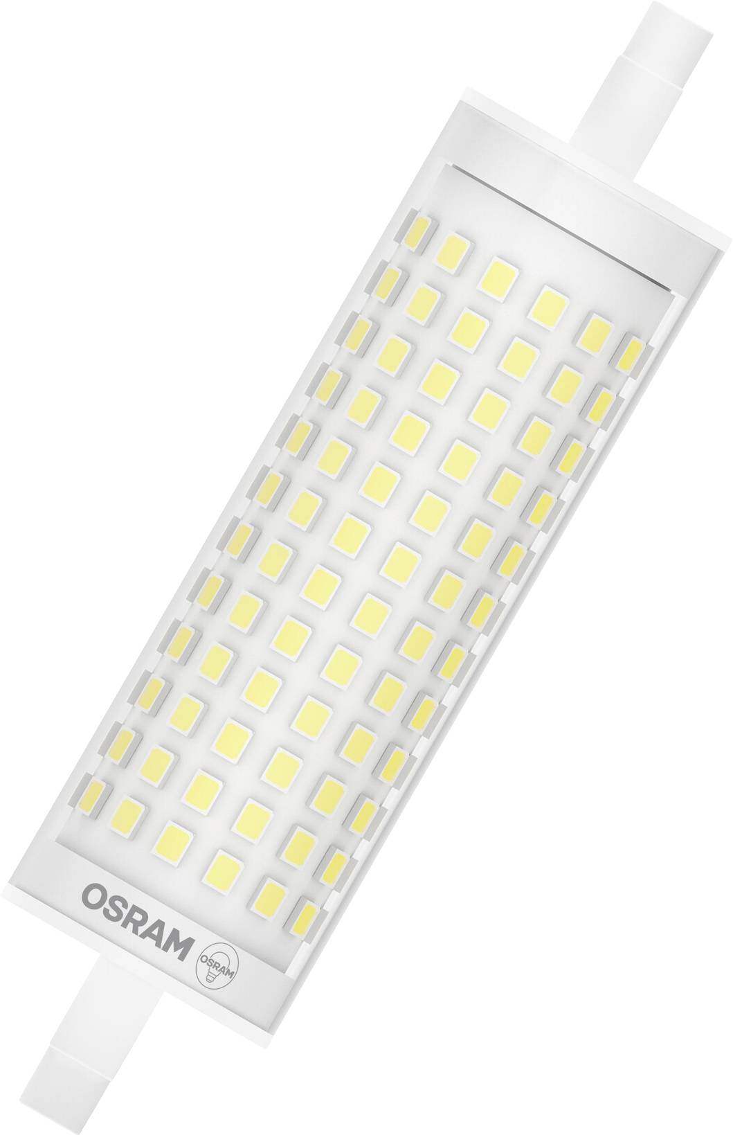 Lampe LED d'OSRAM, de forme cylindrique avec de nombreuses diodes lumineuses, adaptée à un éclairage lumineux et économe en énergie.