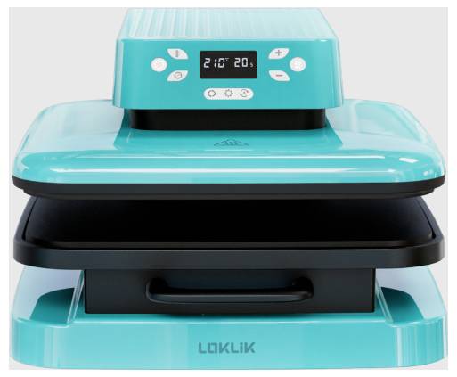 Plaque chauffante électrique en turquoise avec affichage numérique et boutons de commande sur le dessus, affichant une température de 210°C.