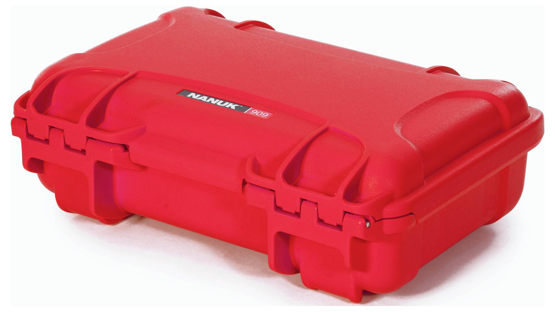 Valise rouge, robuste, avec des coins renforcés et une poignée antidérapante, adaptée au transport sécurisé d'objets fragiles.