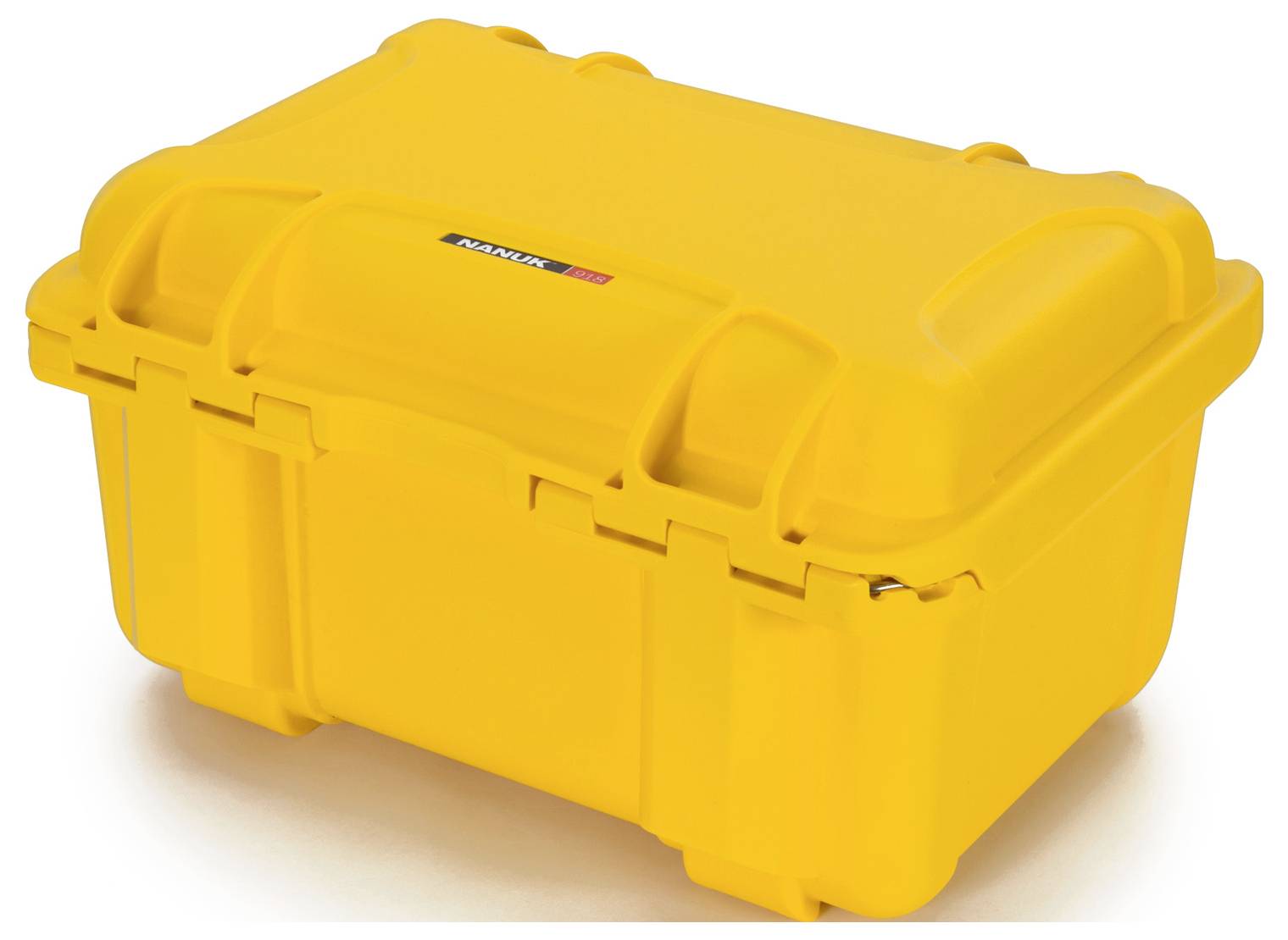 Étui en plastique jaune, robuste, avec des coins arrondis et un système de fermeture. Adapté pour un transport en toute sécurité.