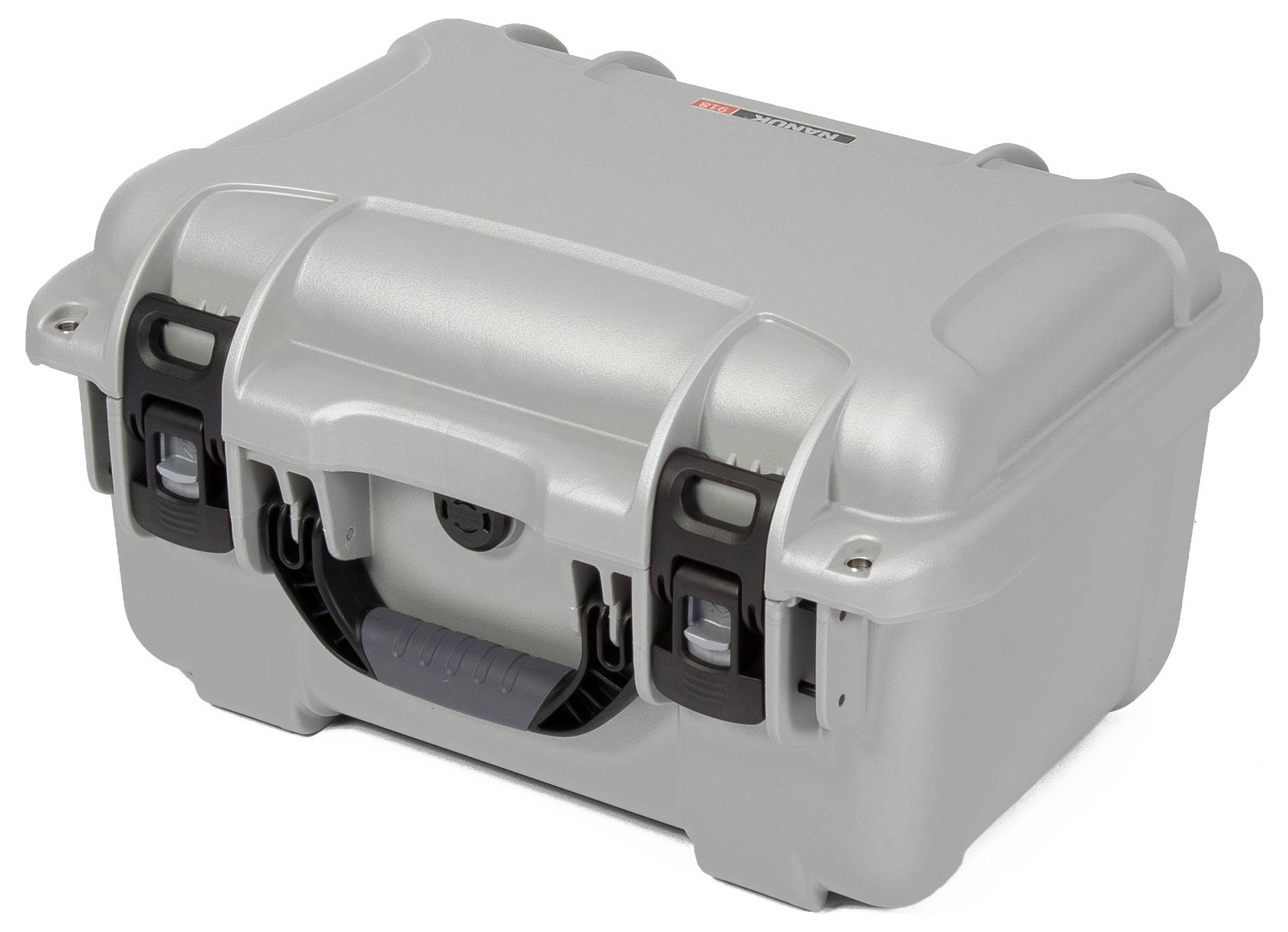 Valise de protection en argent, robuste, avec deux fermetures à clips et une poignée, adaptée au stockage et au transport en toute sécurité.