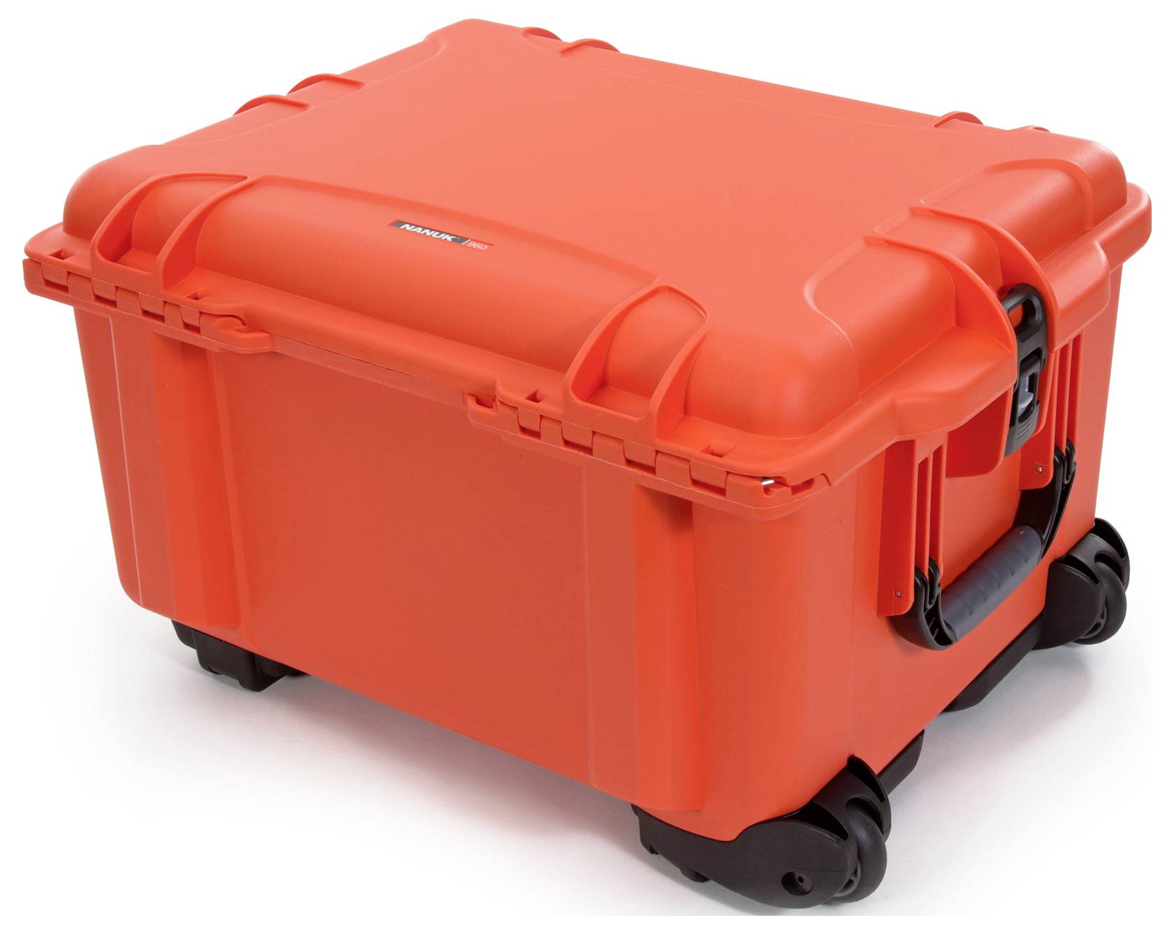 Valise de transport robuste et rouge avec roulettes et poignée, adaptée au transport sécurisé d'objets fragiles.