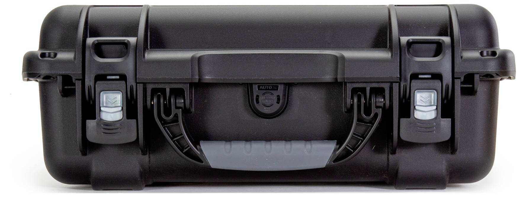 Valise rigide noire, robuste, avec deux serrures et poignée de transport, adaptée au transport sécurisé d'équipements délicats.