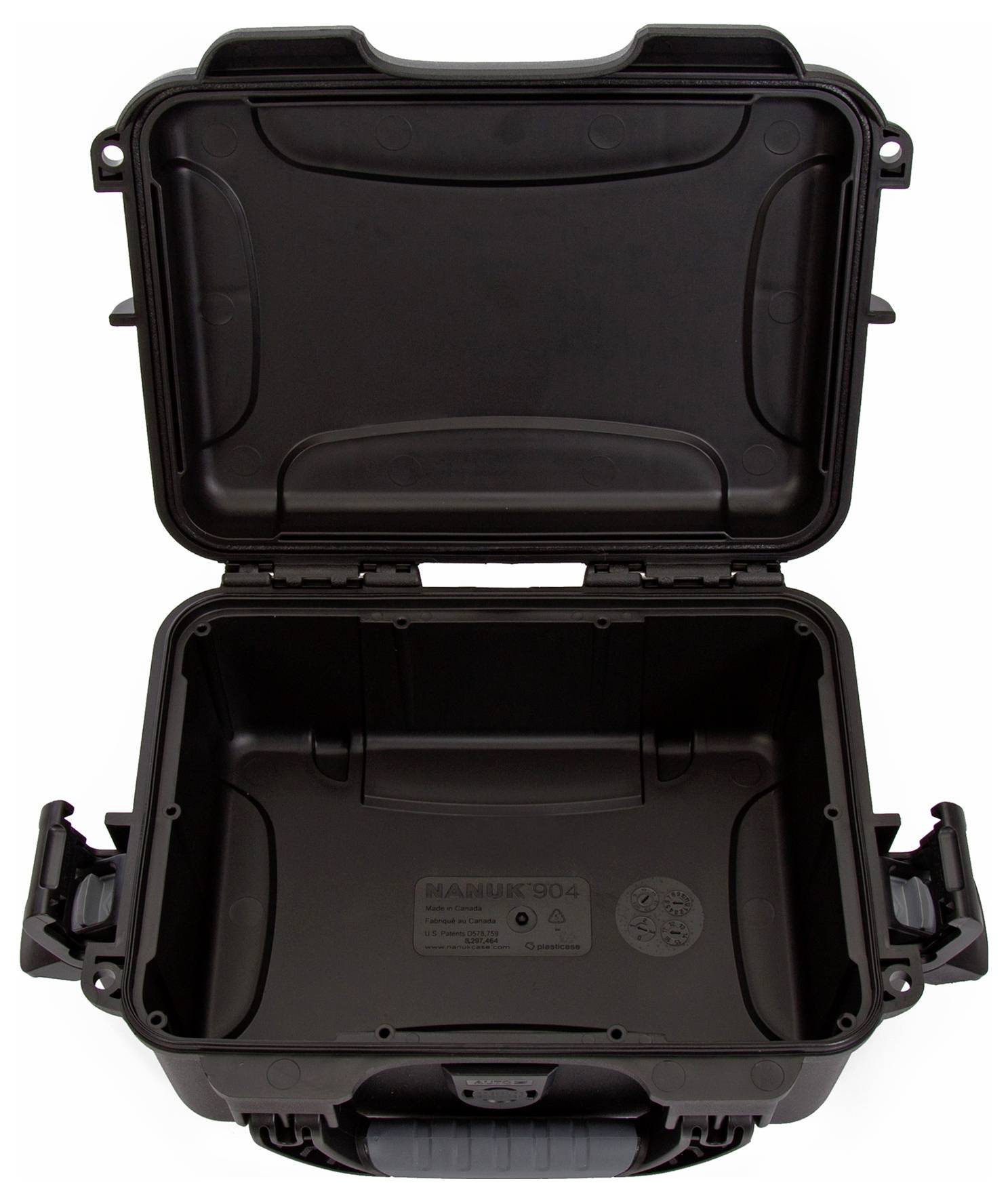 Valise de protection noire, ouverte, vide, au design robuste, adaptée au transport et au stockage d'équipements sensibles.