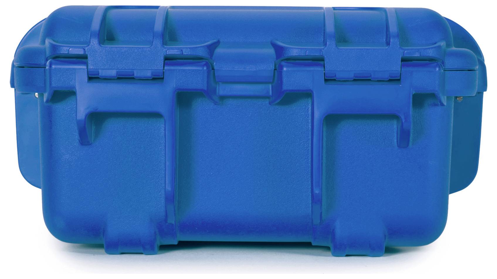 Valise en plastique bleu, robuste, avec des fermetures et une poignée de transport, adaptée au transport sécurisé d'appareils sensibles.