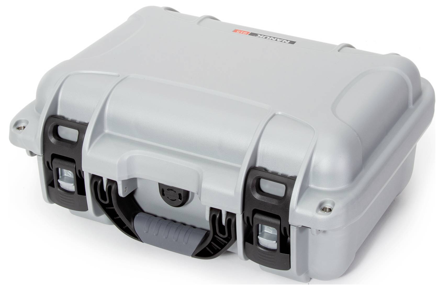 Un coffret de protection gris au design robuste et aux fermetures noires, adapté au transport sécurisé d'équipements sensibles.