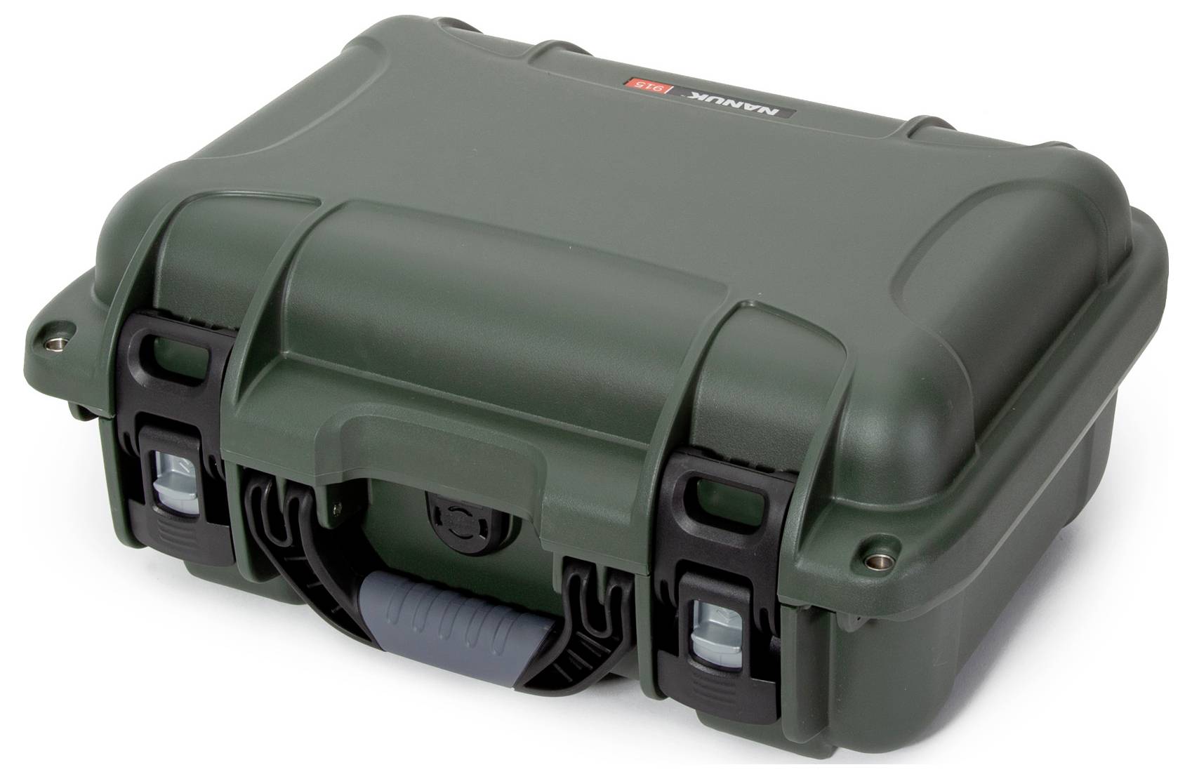 Mallette de protection robuste, vert olive, avec des fermetures solides et une poignée ergonomique. Idéale pour le transport sécurisé d'équipements sensibles.